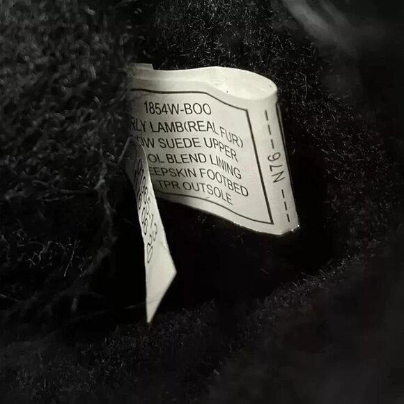 Bearpaw Boo Black Shearling Wool Line Curly Lamb Fur Mongolian Sherpa Boots 8 - Picture 6 of 9